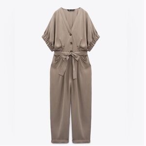 Zara Tan V-Neck jumpsuit with Dolman Sleeves